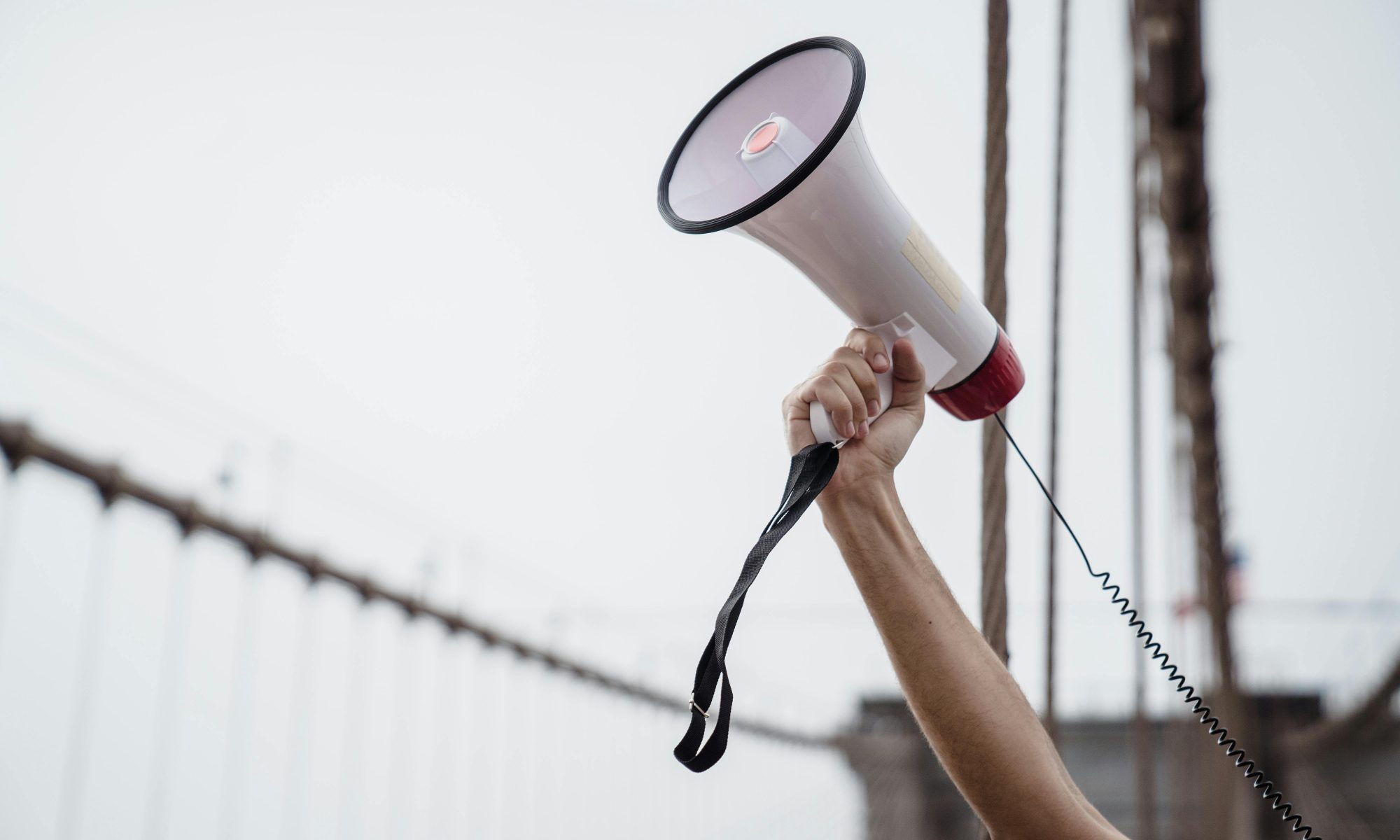 bullhorn poised in the air